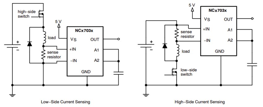Application Circuit Diagram - onsemi NCx703x Unidirectional Current Sense Amplifiers